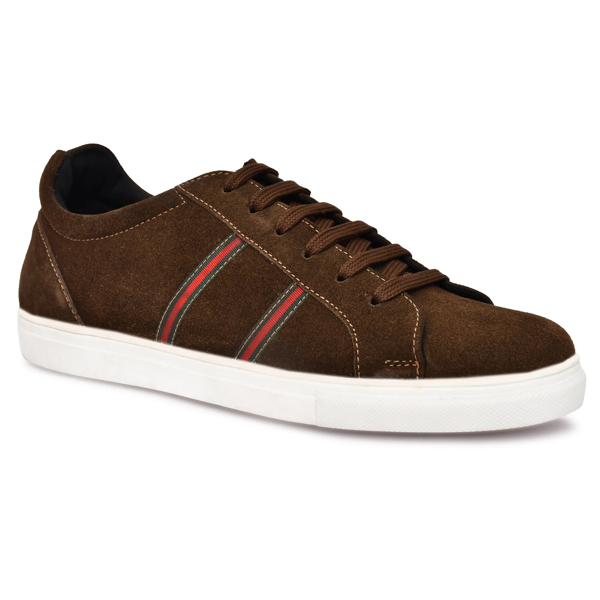 Country Maddox Brown Suede Leather Shoes with Stripes