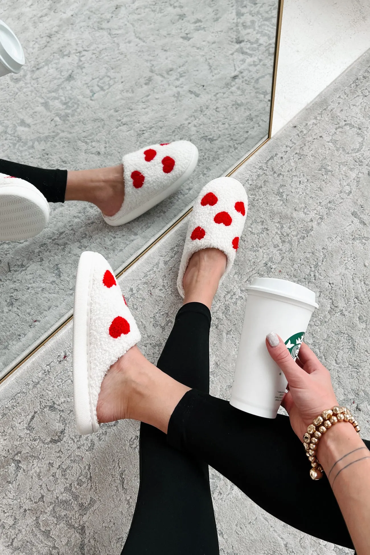 Dream Kind Of Love Fuzzy Heart Slippers (Ivory)