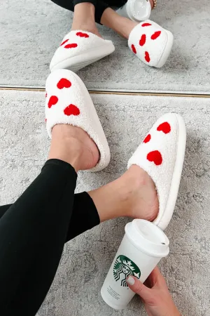 Dream Kind Of Love Fuzzy Heart Slippers (Ivory)