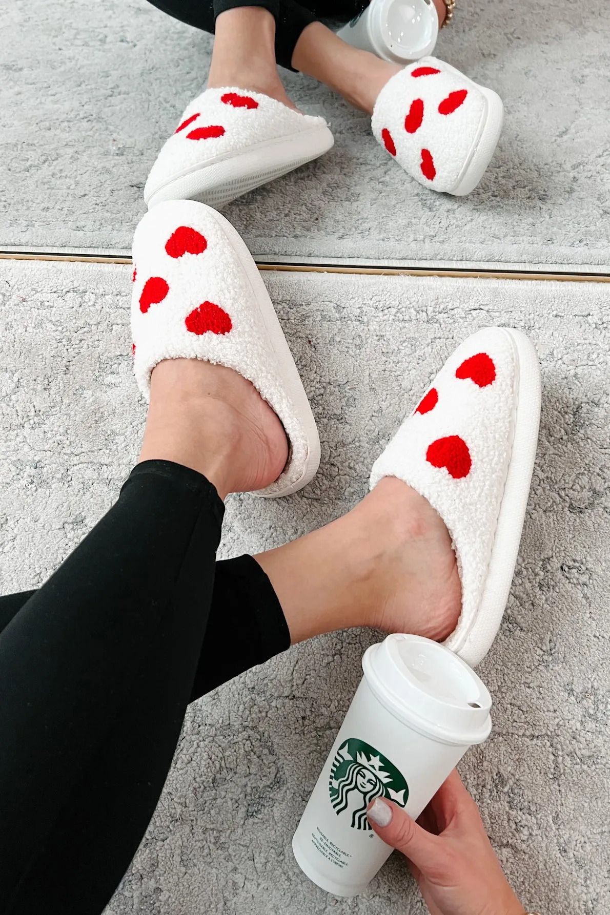 Dream Kind Of Love Fuzzy Heart Slippers (Ivory)