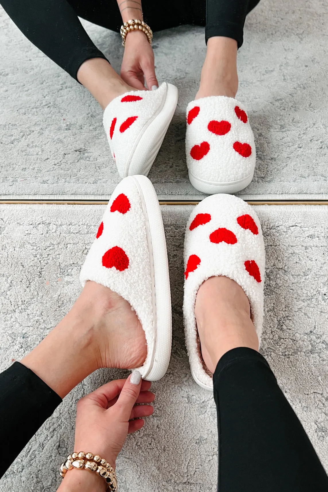 Dream Kind Of Love Fuzzy Heart Slippers (Ivory)