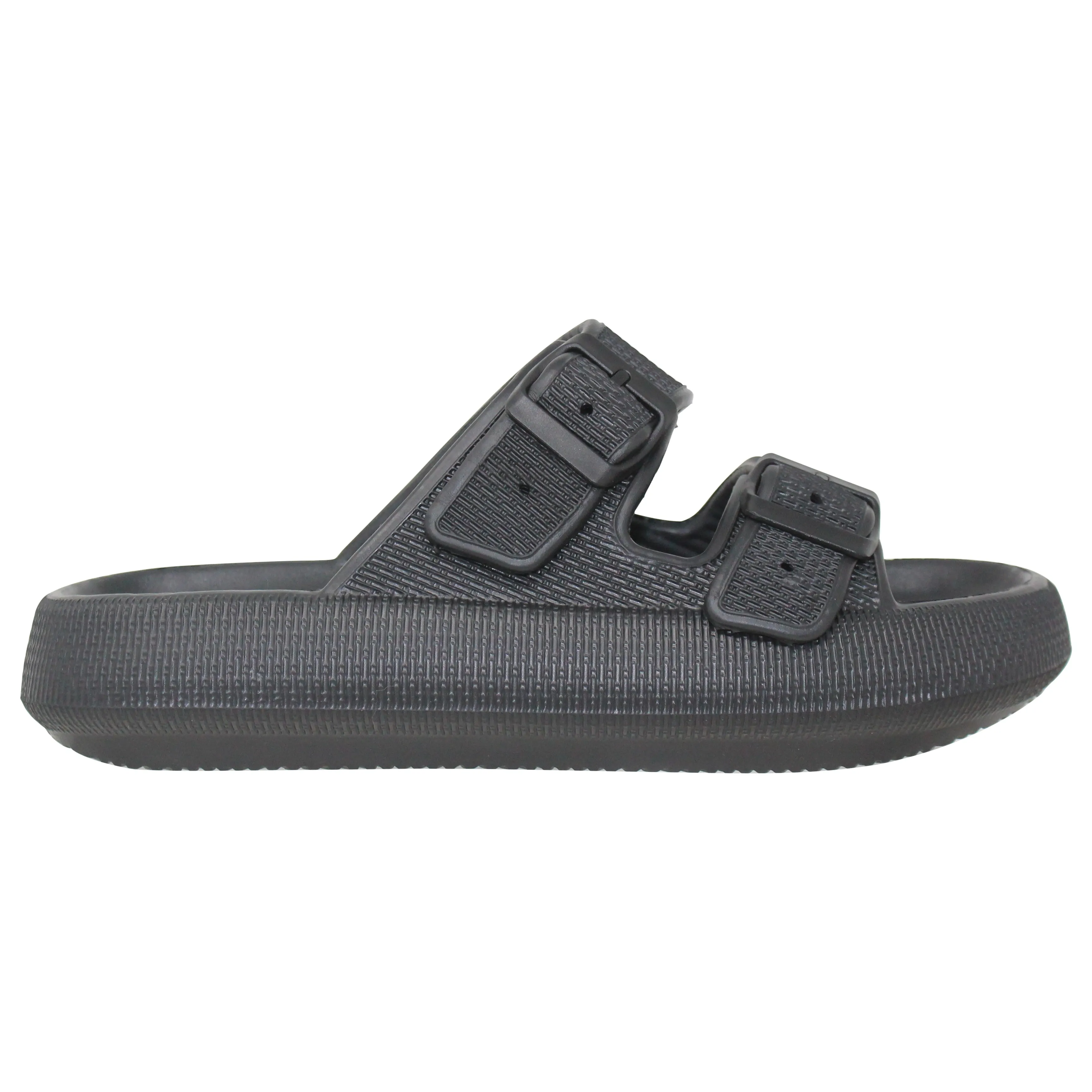 Lightweight EVA Platform Sandals Double Straps Black