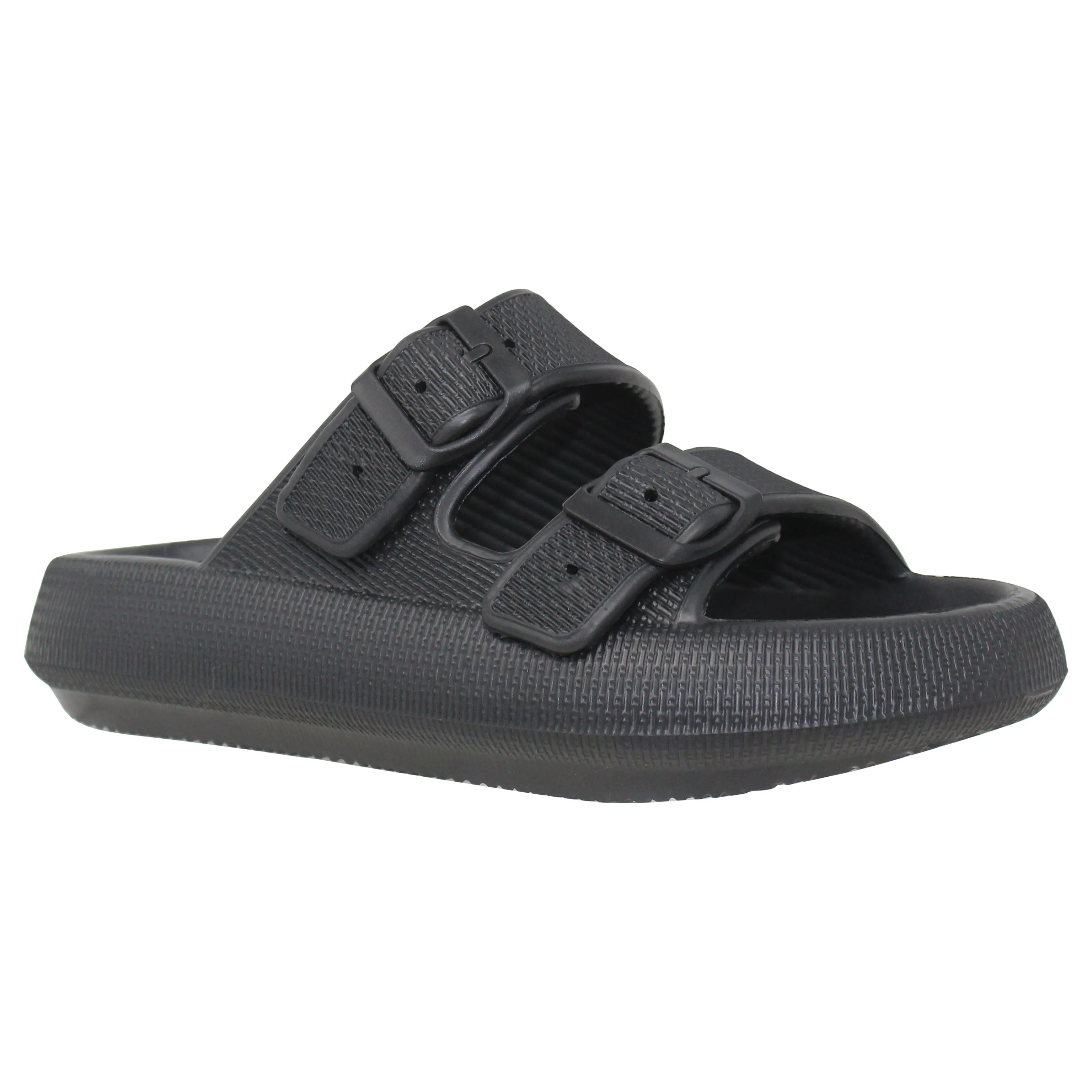 Lightweight EVA Platform Sandals Double Straps Black