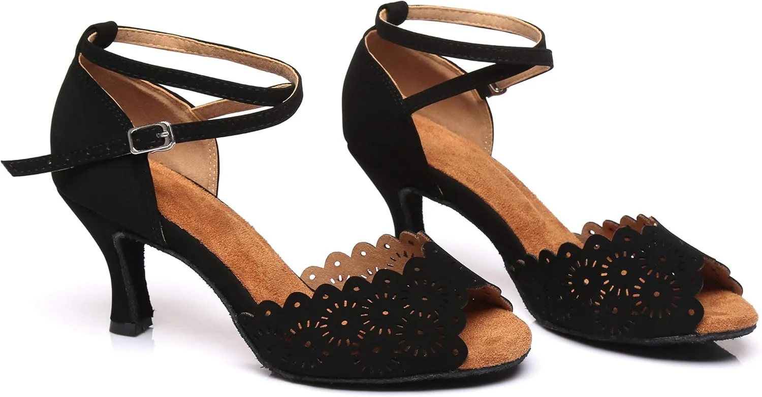 Minishion Women's Latin Salsa Floral Suede Dance Shoes Formal Party Sandals