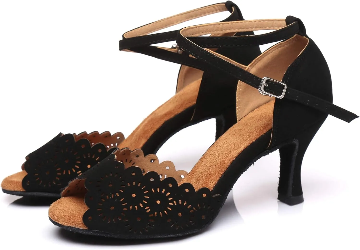 Minishion Women's Latin Salsa Floral Suede Dance Shoes Formal Party Sandals