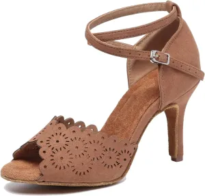 Minishion Women's Latin Salsa Floral Suede Dance Shoes Formal Party Sandals