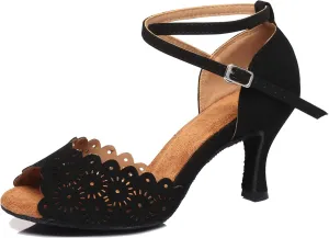 Minishion Women's Latin Salsa Floral Suede Dance Shoes Formal Party Sandals