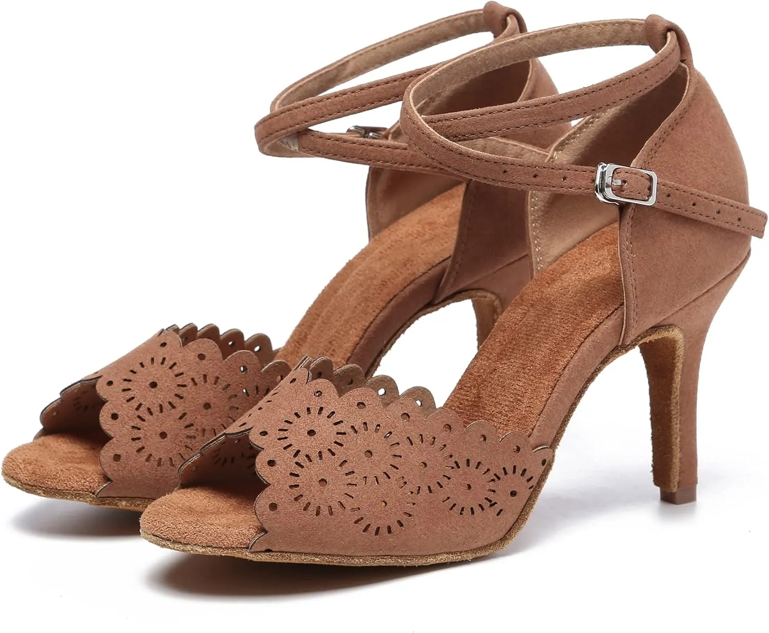 Minishion Women's Latin Salsa Floral Suede Dance Shoes Formal Party Sandals