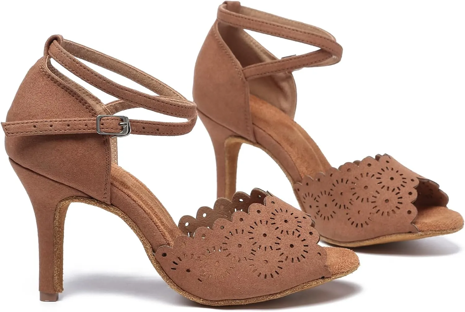 Minishion Women's Latin Salsa Floral Suede Dance Shoes Formal Party Sandals