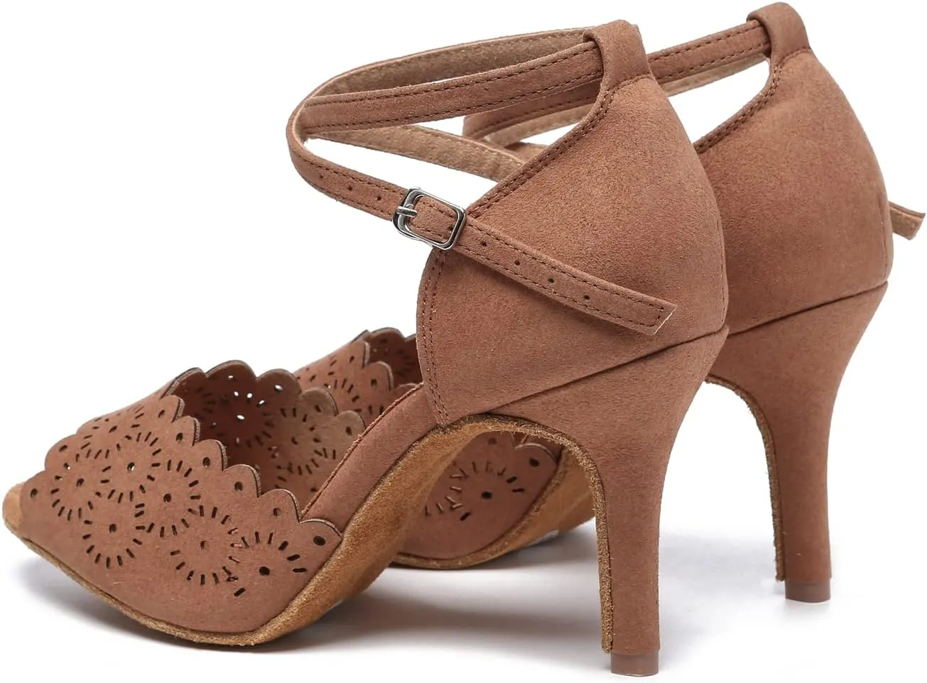 Minishion Women's Latin Salsa Floral Suede Dance Shoes Formal Party Sandals