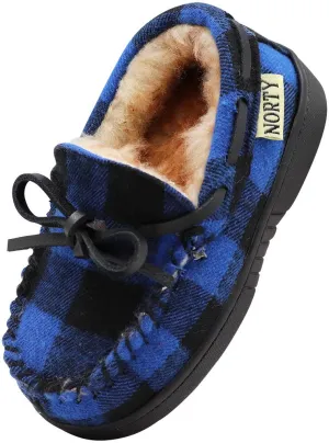 NORTY Big Kids 4-6 Royal Blue Plaid Slippers 16997