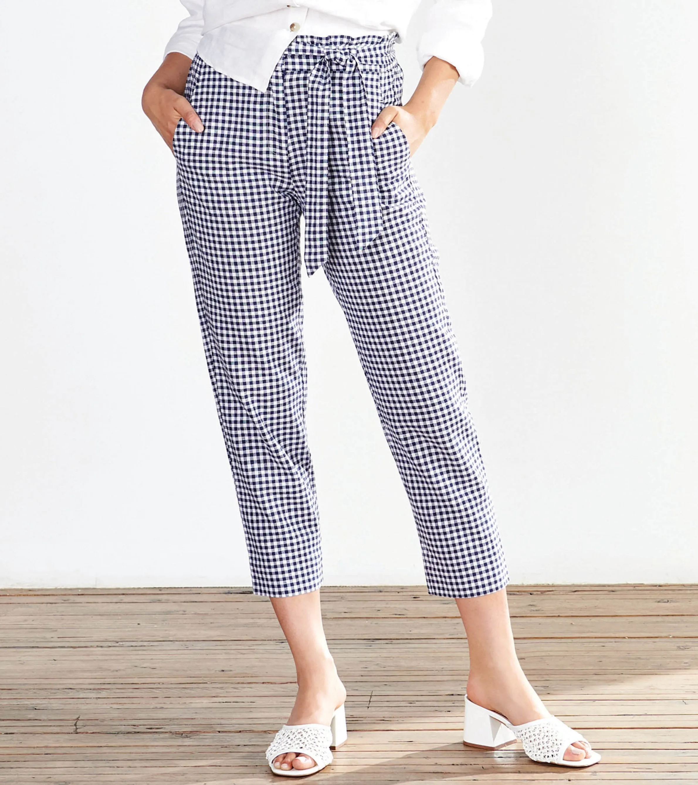Paper Bag Trousers - Navy Gingham