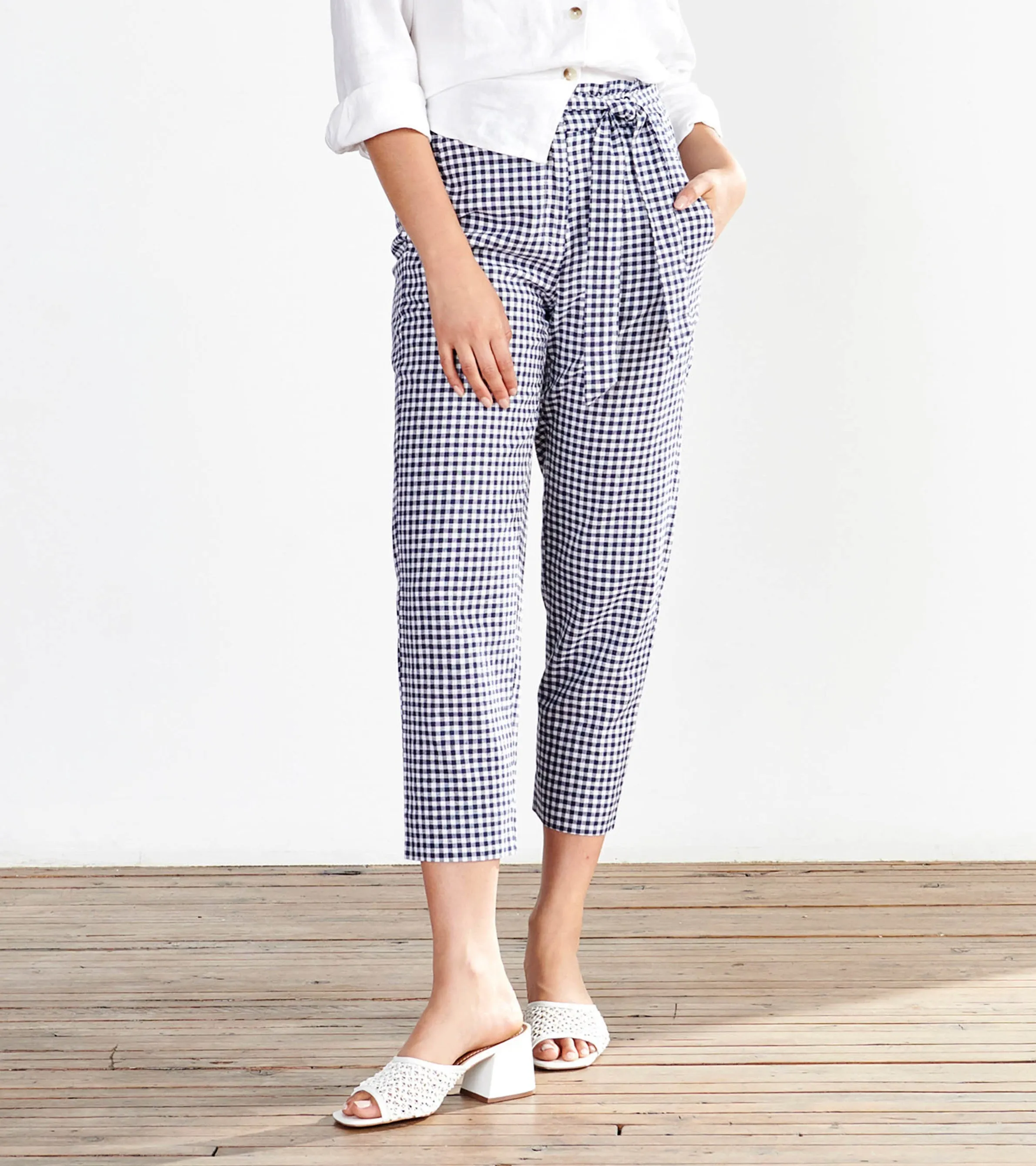 Paper Bag Trousers - Navy Gingham