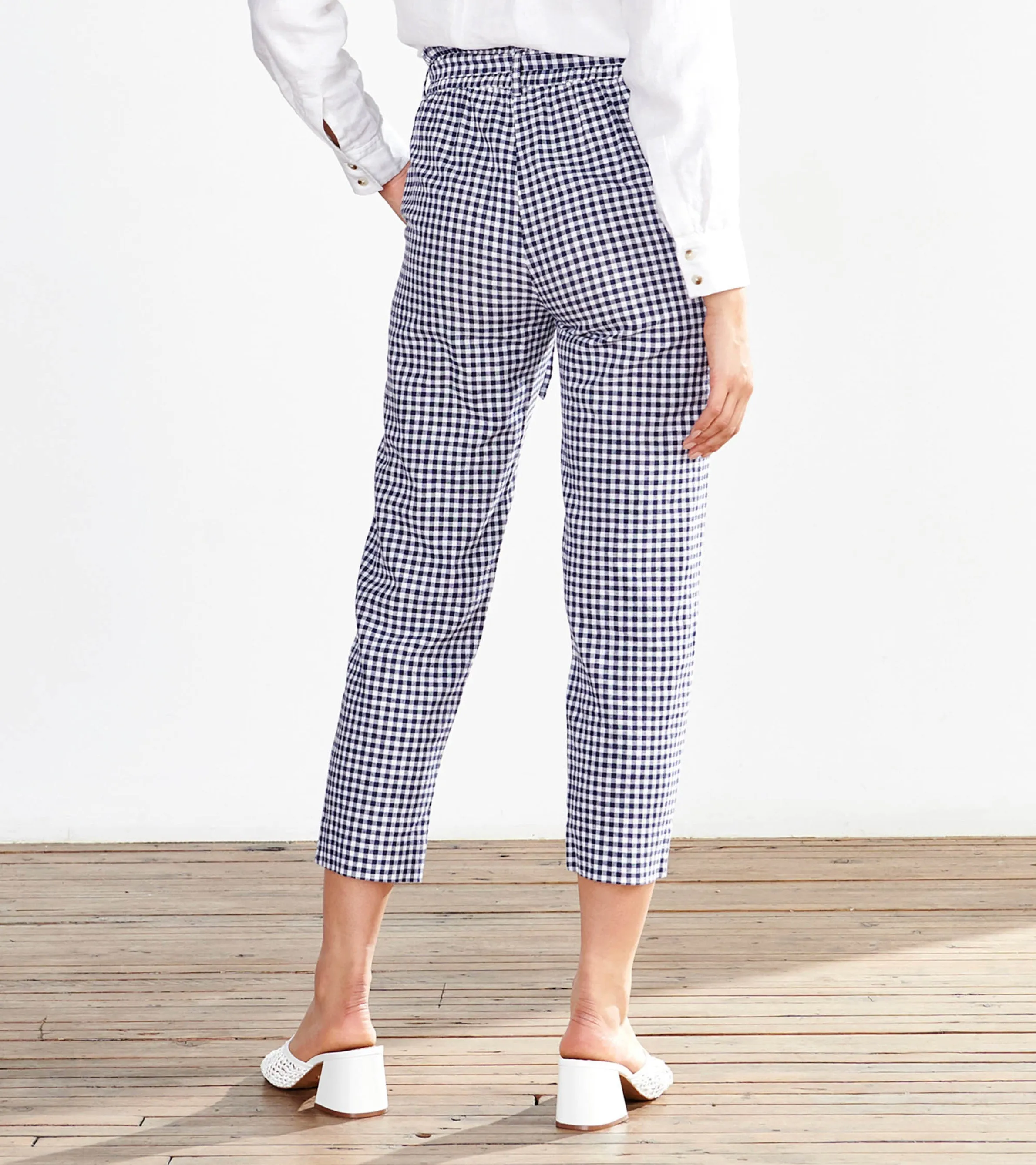 Paper Bag Trousers - Navy Gingham