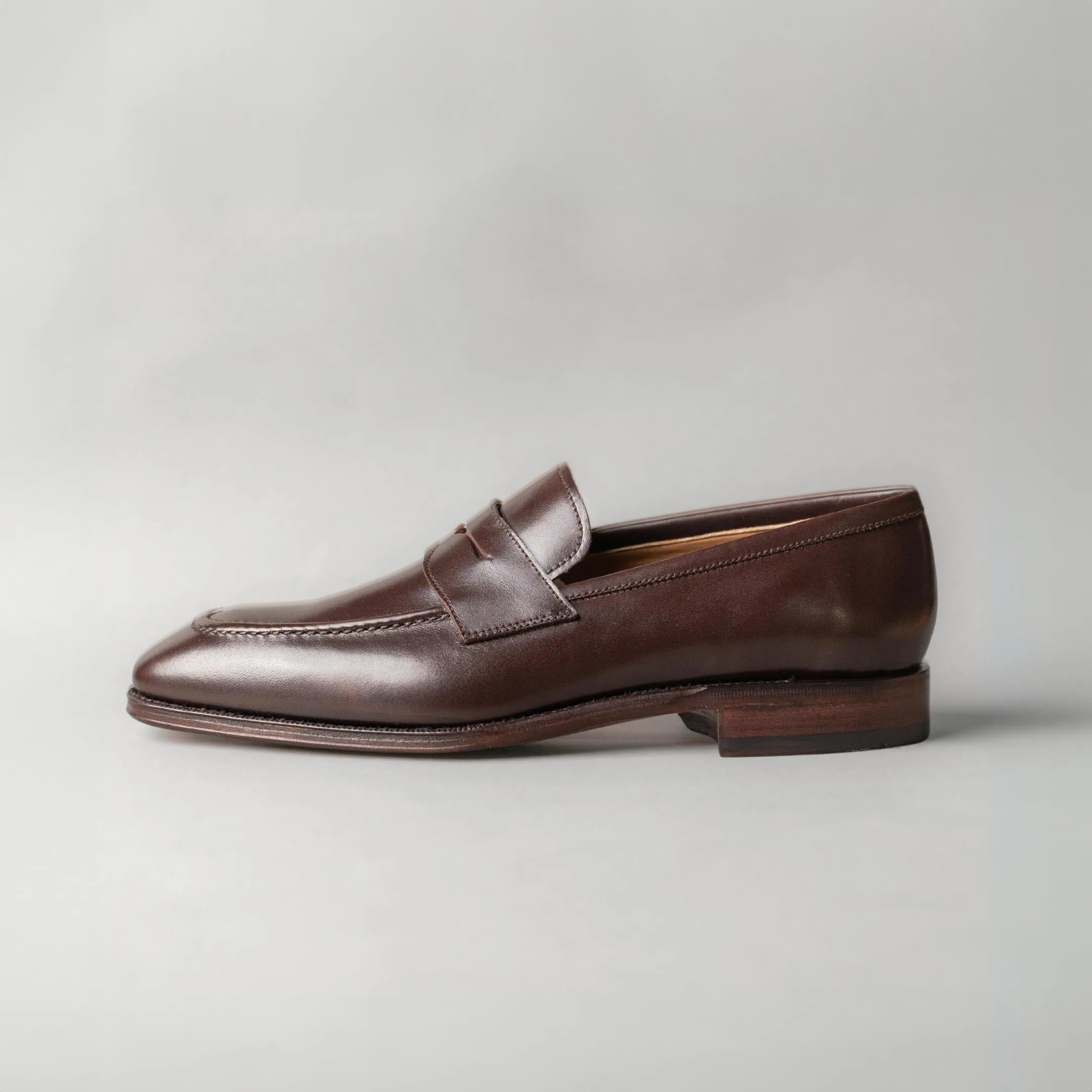 Penny Loafer in Dark Brown Box Calf Leather