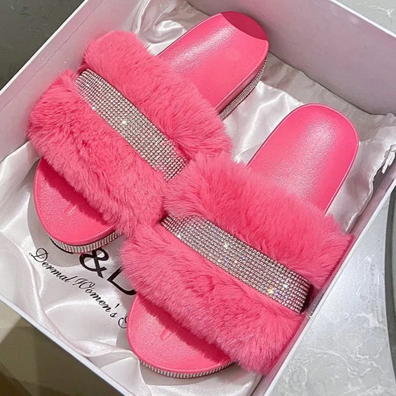 Rhinestone Slippers with Platform Wedge Heel