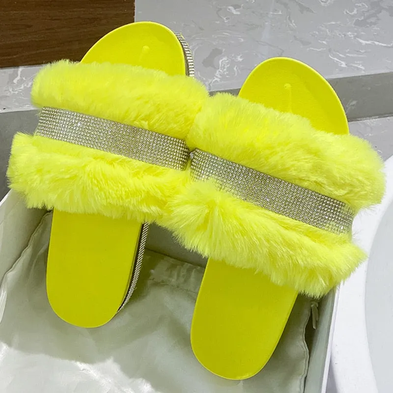 Rhinestone Slippers with Platform Wedge Heel