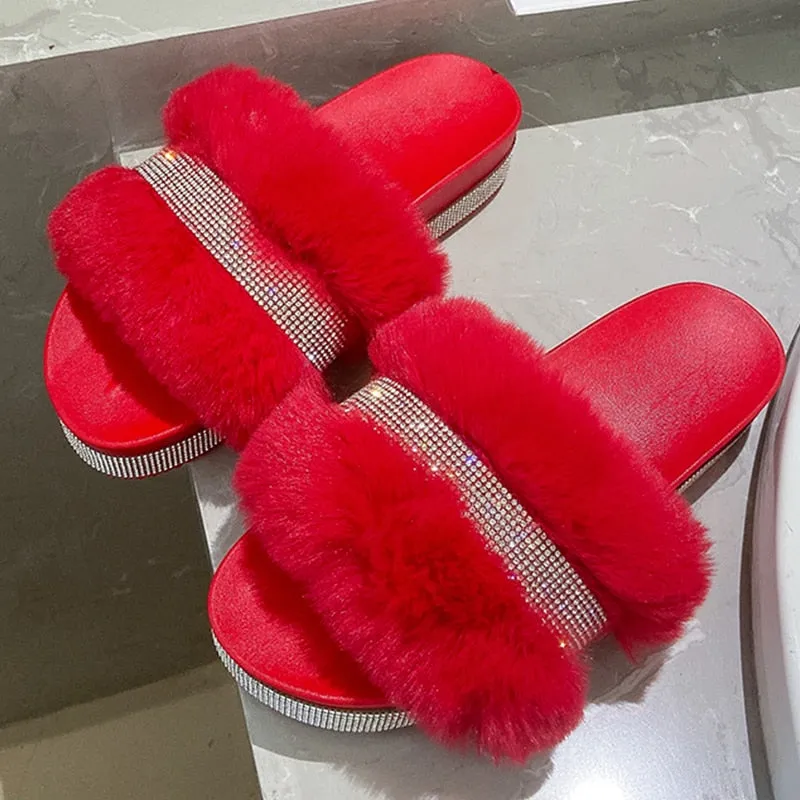 Rhinestone Slippers with Platform Wedge Heel