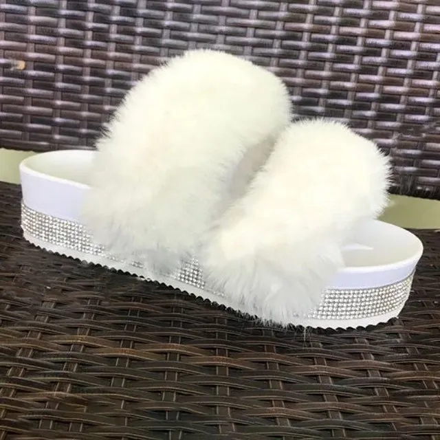 Rhinestone Slippers with Platform Wedge Heel