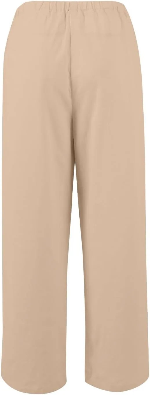 Summer Womens Work Pants Linen Drawstring Vacation Baggy Pants Wide Leg Palazzo High Waisted Pocket Solid Trouser 2025
