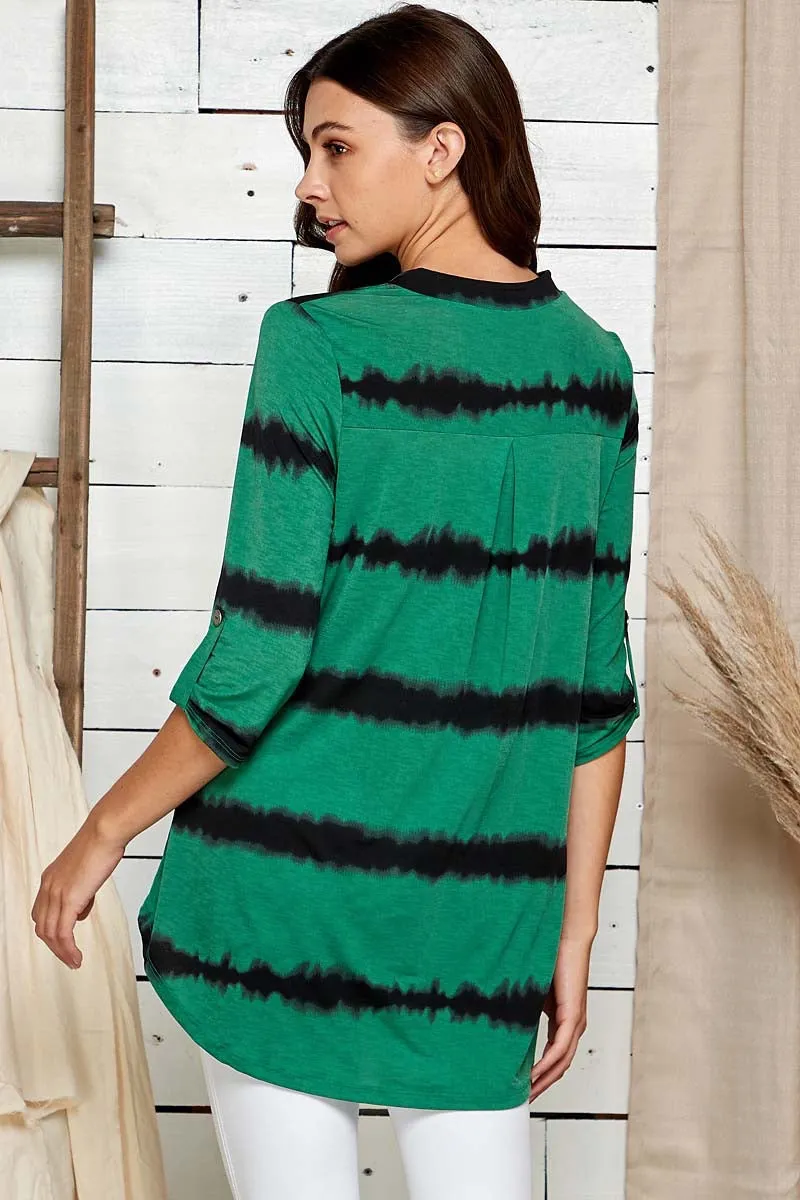 Tie Dye Roll Up Sleeve Top Green