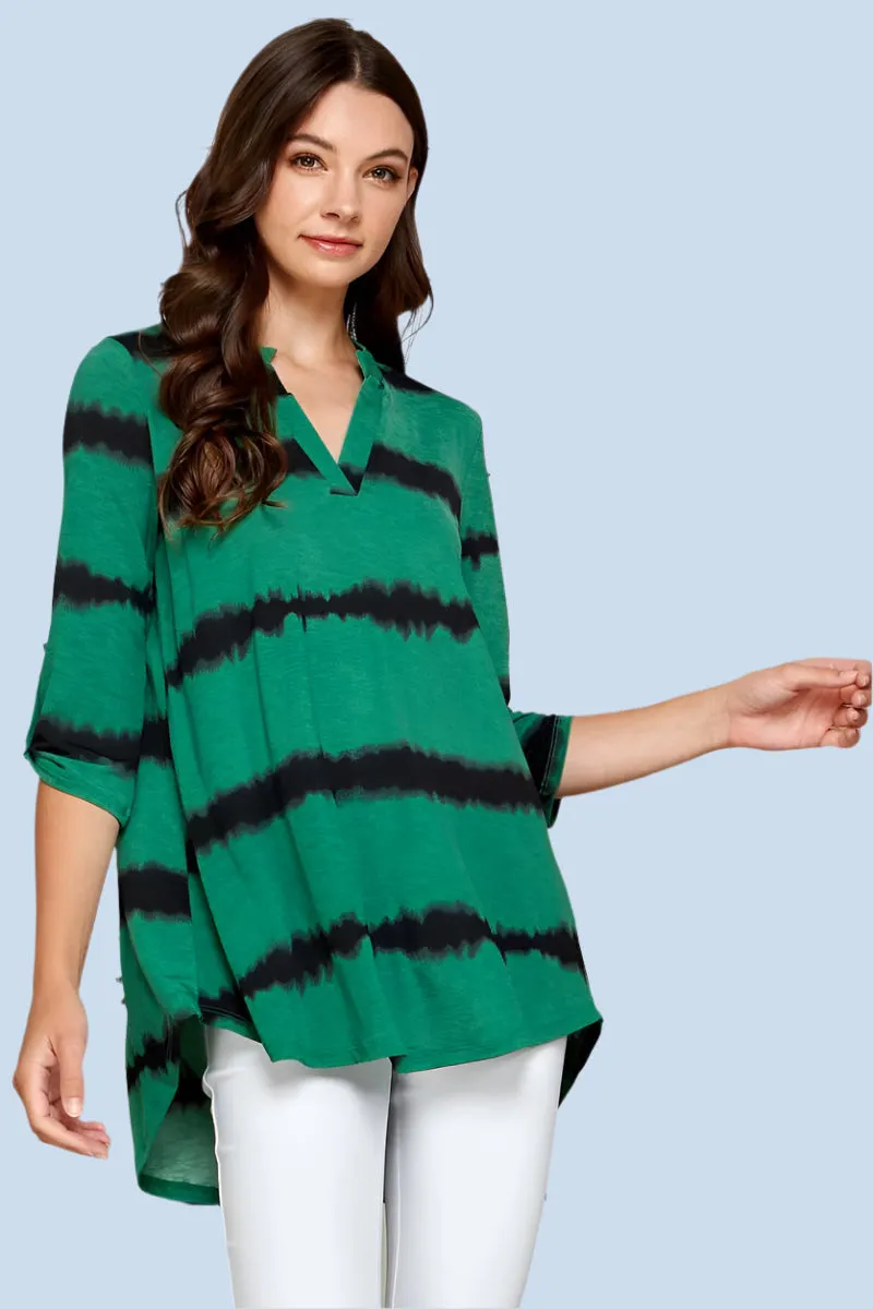 Tie Dye Roll Up Sleeve Top Green