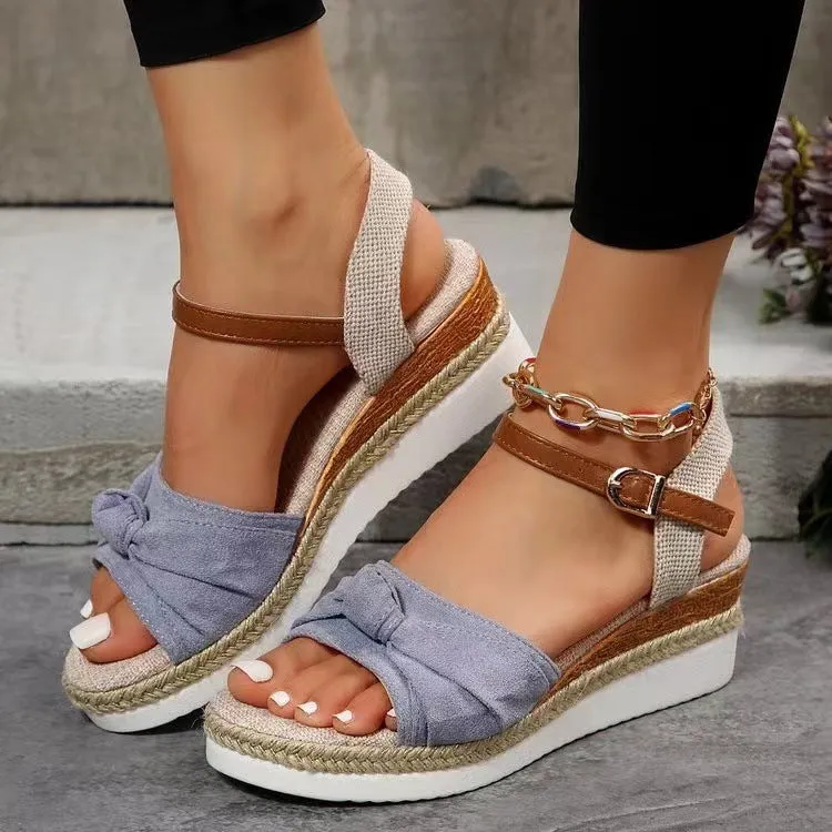 Wholesale Bow Hemp Rope Thick Sole Lightweight Shoes Fish Mouth Sandals