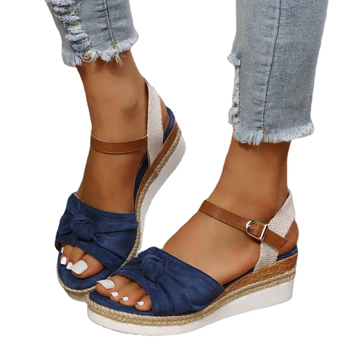 Wholesale Bow Hemp Rope Thick Sole Lightweight Shoes Fish Mouth Sandals