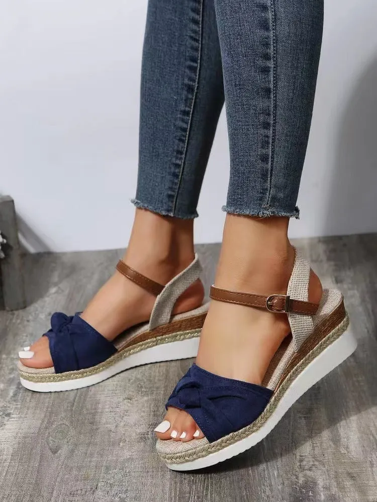 Wholesale Bow Hemp Rope Thick Sole Lightweight Shoes Fish Mouth Sandals