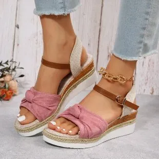 Wholesale Bow Hemp Rope Thick Sole Lightweight Shoes Fish Mouth Sandals
